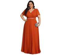 Ever-Pretty Maxi Dresses Pleated A-Line Chiffon Formal Evening Dress with Short Sleeves and Sequin Waist Burnt Orange 14UK