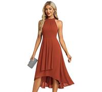 Ever-Pretty Midi Halter Neck Chiffon Wedding Guest Dress with Sleeveless and A-Line Burnt Orange 8UK
