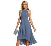 Ever-Pretty Midi Halter Neck Chiffon Wedding Guest Dress with Sleeveless and A-Line Dusty Navy 16UK