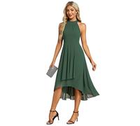 Ever-Pretty Midi Halter Neck Chiffon Wedding Guest Dress with Sleeveless and A-Line Eucalyptus Green 18UK