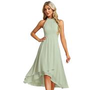 Ever-Pretty Midi Halter Neck Chiffon Wedding Guest Dress with Sleeveless and A-Line Mint Green 16UK