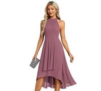 Ever-Pretty Midi Halter Neck Chiffon Wedding Guest Dress with Sleeveless and A-Line Orchid 10UK