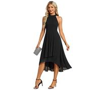 Ever-Pretty Midi Halter Neck Chiffon Wedding Guest Dress with Sleeveless and A-Line Women Dresses for Wedding Black 8UK