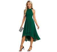 Ever-Pretty Midi Halter Neck Chiffon Wedding Guest Dress with Sleeveless and A-Line Women Dresses for Wedding Dark Green 8UK