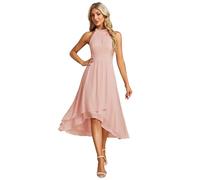Ever-Pretty Midi Halter Neck Chiffon Wedding Guest Dress with Sleeveless and A-Line Women Dresses for Wedding Pink 24UK