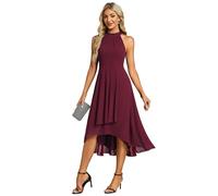 Ever-Pretty Midi Halter Neck Chiffon Wedding Guest Dress with Sleeveless and A-Line Women Dresses for Wedding Burgundy 16UK