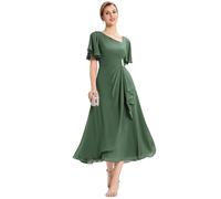 Ever-Pretty Mother of The Bride Dress Maxi Length Asymmetrical Neckline Ruffled Hem Eucalyptus 18