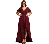 Ever-Pretty Plus Size Evening Dress Asymmetric Hem V Neck High Elasticity Burgundy