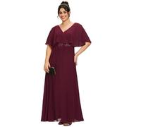 Ever-Pretty Plus Size Mother of The Bride Dress Chiffon Applique Batwing Sleeves Burgundy 20