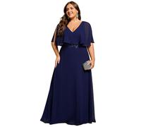 Ever-Pretty Plus Size Mother of The Bride Dress Chiffon Applique Batwing Sleeves Navy Blue 26