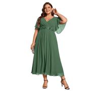 Ever-Pretty Plus Size Women's Breathable Wedding Guest Dress Short Cap Sleeves with Delicate Applique Elegant Mother of The Bride Outfits Eucalyptus Green 28UK