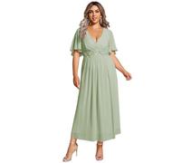 Ever-Pretty Plus Size Women's Breathable Wedding Guest Dress Short Cap Sleeves with Delicate Applique Elegant Mother of The Bride Outfits Mint Green 18UK