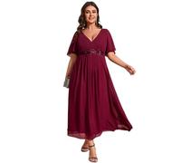 Ever-Pretty Plus Size Women's Breathable Wedding Guest Dress Short Cap Sleeves with Delicate Applique Elegant Mother of The Bride Outfits Burgundy 20UK