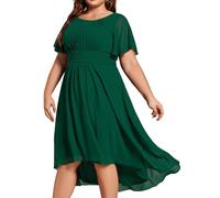 Ever-Pretty Plus Women's A Line Crew Neck Short Sleeves Pleated Chiffon Plus Size Mother of The Bride Outfits Dresses Dark Green 28UK