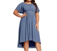 Ever-Pretty Plus Women's A Line Crew Neck Short Sleeves Pleated Chiffon Plus Size Mother of The Bride Outfits Dresses Dusty Blue 28UK