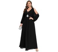 Ever-Pretty Plus Women's Chiffon Mother of Bride Dresses for Curvy Women Long Sleeve A-Line Plus Size Wedding Guest Dress, Black, 22