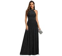 Ever-Pretty Prom Dress Halter Neck Pleated Glittery Formal Evening Dress with Empire Waist Black 22