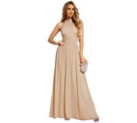 Ever-Pretty Prom Dress Halter Neck Pleated Glittery Formal Evening Dress with Empire Waist Champagne 28