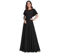 Ever-Pretty Simple Chiffon Pleated A-Line Round Neckline Maxi Bridesmaid Dress Black 26UK