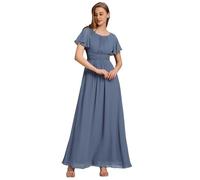 Ever-Pretty Simple Chiffon Pleated A-Line Round Neckline Maxi Bridesmaid Dress Dusty Blue 8UK
