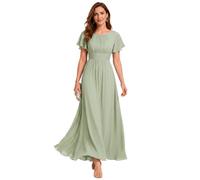 Ever-Pretty Simple Chiffon Pleated A-Line Round Neckline Maxi Bridesmaid Dress Mint Green 16UK