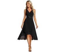 Ever-Pretty Sleeveless V-Neck High Low Wedding Guest Dress with Floral Applique Women Dresses for Wedding Black 10UK