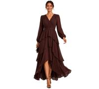 Ever-Pretty V Neck Wedding Guest Dress Long Sleeve Chiffon Ruffle Maxi for Formal Party EG00965