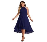 Ever-Pretty Wedding Guest Dress Plus Size Midi Elegant Sleeveless Halter Neck Navy Blue 18