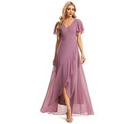 Ever-Pretty Women Chiffon Asymmetrical V Neck Short Sleeves Long Wedding Bridesmaid Dress Orchid 20