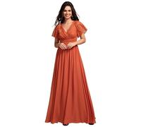 Ever-Pretty Women Dress Bridesmaid Lace and Chiffon with V Neck See-Through Short Sleeve Wedding Guest Dress Burnt Orange 14UK