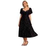 Ever-Pretty Women Dress Elegant Velvet Jacquard Craft Midi Wedding Guest Dress for Brides Mother Black 12UK