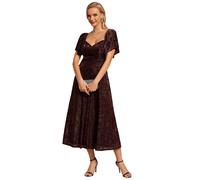 Ever-Pretty Women Dress Elegant Velvet Jacquard Craft Midi Wedding Guest Dress for Brides Mother Coffee 12UK