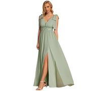 Ever-Pretty Women Dress Maxi Bridesmaids Dress Sleeveless with Double V Neck and High Slit Chiffon Floor Length Weeding Guest Dress Mint Green 16UK