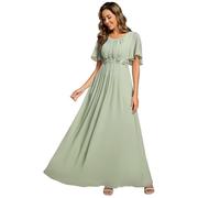 Ever-Pretty Women Dress Maxi Evening Dress Chiffon with Applique Round Neck and Short Ruffles Sleeve Floor Length Wedding Guest Bridesmaid Dress Mint Green 24UK