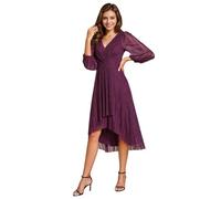 Ever-Pretty Women Dress Midi Wedding Dress Elegant High-Low Chiffon with V-Neck and Silver Stripe Long Sleeve Glitter Evening Dress Purple Wisteria 8UK