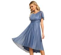 Ever-Pretty Women Dress Midi Wedding Guest Dress with Short Ruffles Sleeve and Pleated Design Diamond Fine Flash Bridesmaid Dress Dusty Blue 16UK