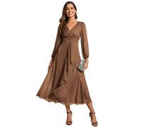 Ever-Pretty Women Dress Ruched V Neck Long Lantern Sleeves Lotus Leaf Fall Bridesmaid Wedding Guest Dresses Emperador 14UK