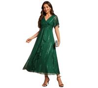 Ever-Pretty Women Dress Ruched V Neck Lotus Leaf Bridesmaid Wedding Guest Dresses Dark Green 22UK