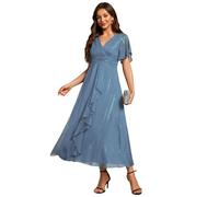 Ever-Pretty Women Dress Ruched V Neck Lotus Leaf Bridesmaid Wedding Guest Dresses Dusty Navy 20UK