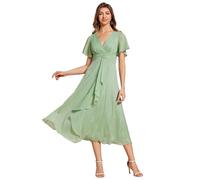 Ever-Pretty Women Dress Ruched V Neck Lotus Leaf Bridesmaid Wedding Guest Dresses Summer Green 8UK