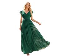 Ever-Pretty Women Dresses Bridesmaid Wedding Guest Dress Elegant Chiffon A-Line Ruffles Sleeve Dark Green 14UK