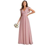 Ever-Pretty Women Dresses Bridesmaid Wedding Guest Dress Elegant Chiffon A-Line Ruffles Sleeve Dusty Rose 20UK