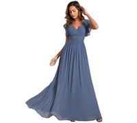 Ever-Pretty Women Dresses Bridesmaid Wedding Guest Dress Elegant Chiffon A-Line Ruffles Sleeve Dusty Navy 20UK