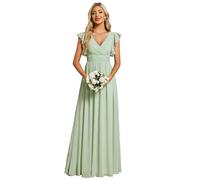 Ever-Pretty Women Dresses Bridesmaid Wedding Guest Dress Elegant Chiffon A-Line Ruffles Sleeve Mint Green 14UK