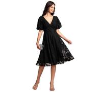 Ever-Pretty Women Dresses Elegant Jacquard Craft Midi Wedding Guest Dress with Lantern Sleeves Black 18UK