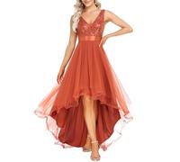 Ever-Pretty Women High-Low Deep V Neck Sequin Tulle Wedding Bridesmaid Dress Burnt Orange 12