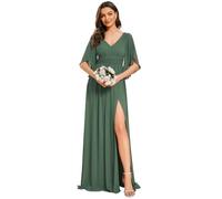 Ever-Pretty Women Maxi Bridesmaid Dress High Slit and Double V Backless Ruffle Sleeves Chiffon Orchid 14UK