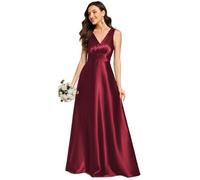 Ever-Pretty Women Maxi Bridesmaid Dress Pleated A-Line Satin Sleeveless Double V Burgundy 18UK