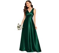 Ever-Pretty Women Maxi Bridesmaid Dress Pleated A-Line Satin Sleeveless Double V Dark Green 18UK