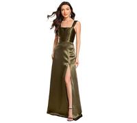 Ever-Pretty Women Maxi Dresses Bridesmaid Dress Pleated A-Line Satin Sleeveless Dress with Double V Elegant Evening Dress Olive Geen 20UK